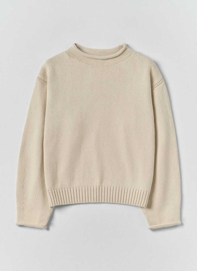 Cotton High Neck Sweater | Putty