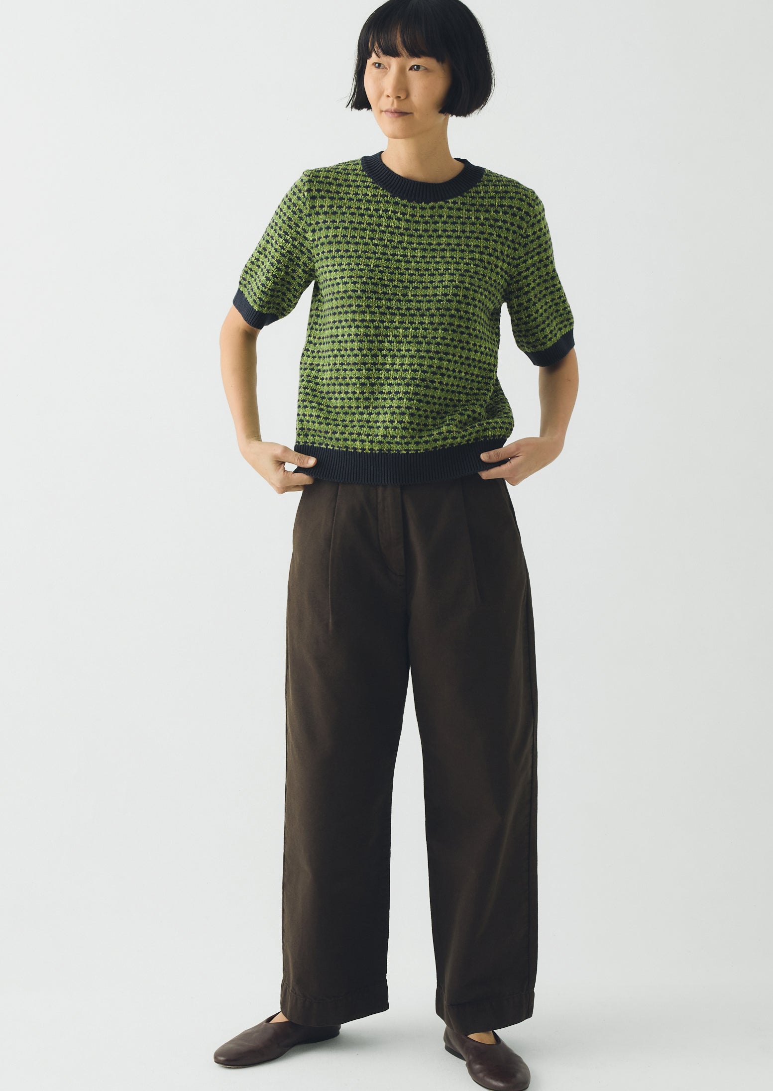 トップス NOUNLESS REVERSIBLE JACQUARD KNIT SHIRT Jacquard Knitted Cotton Top | Green Multi | TOAST