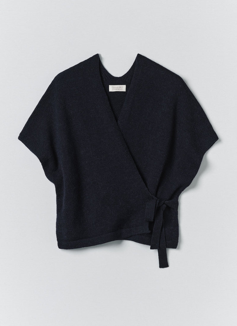 Wool Alpaca Knitted Wrap | Navy
