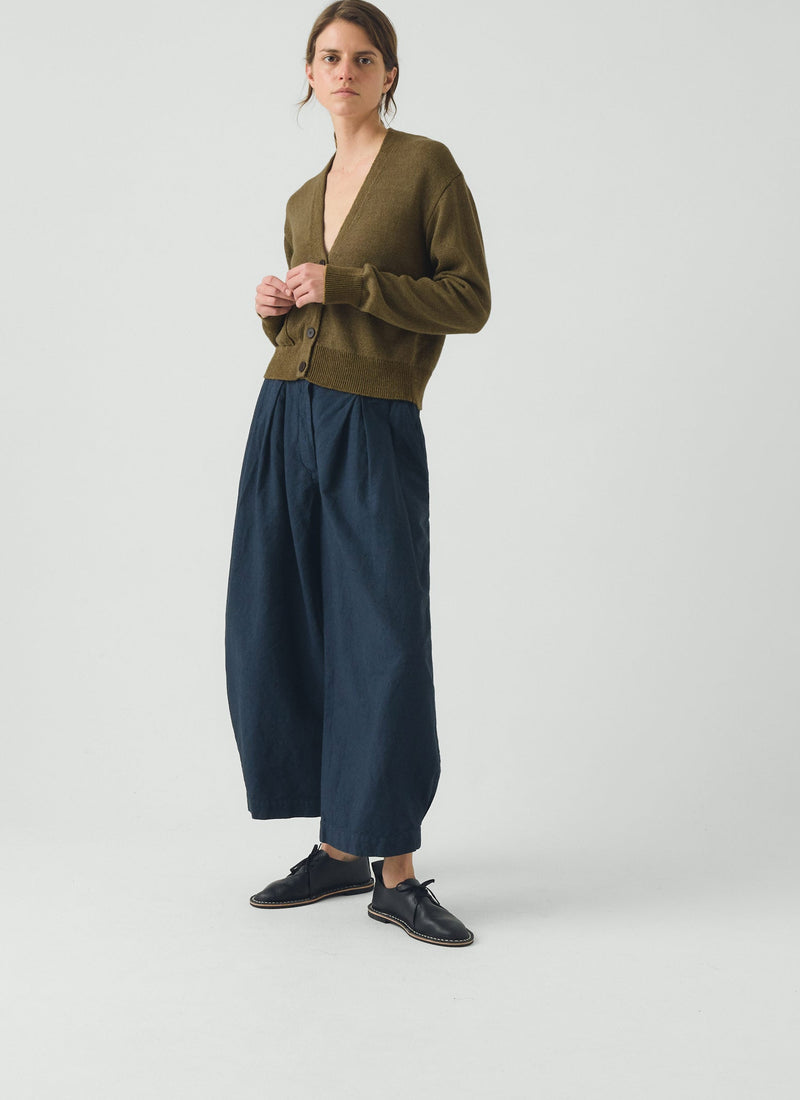 Wool Linen Patch Pocket Cardigan | Old Gold