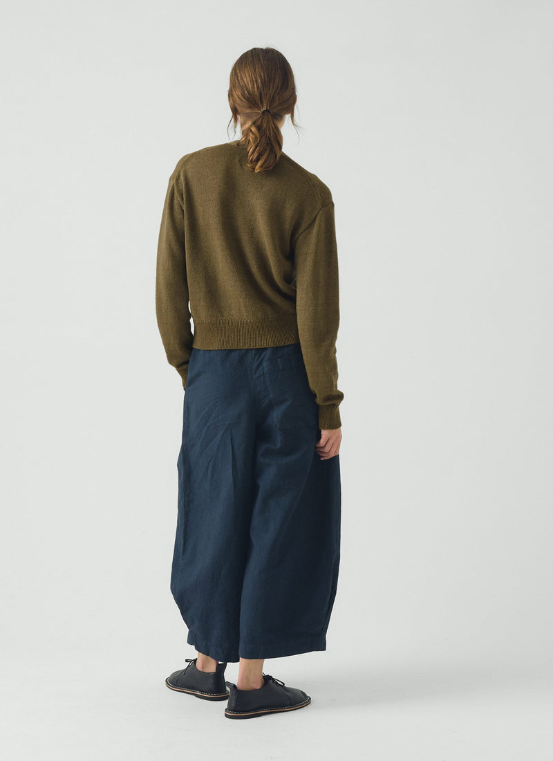 Wool Linen Patch Pocket Cardigan | Old Gold