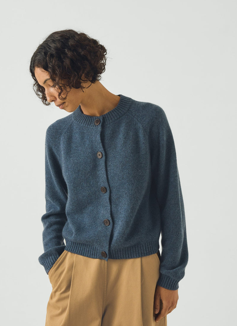 Eden Wool Cashmere Raglan Cardigan | Stormy Blue