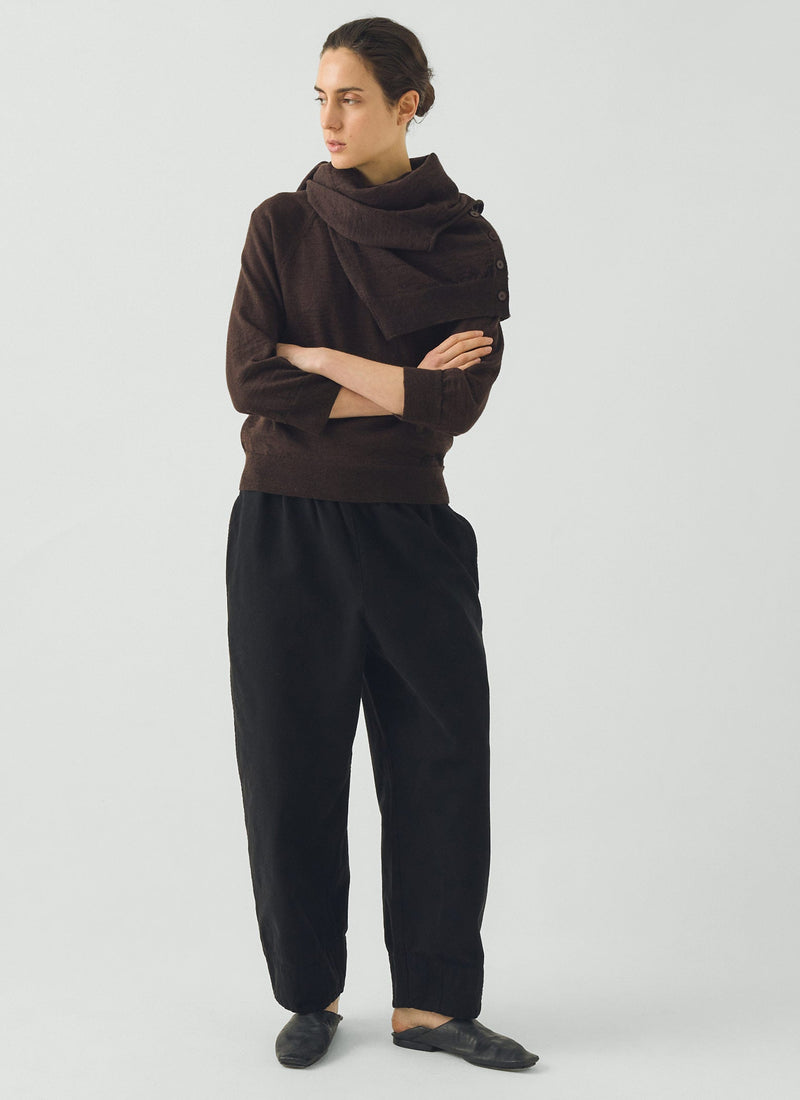 Fine Wool Cotton Half Sleeve Sweater | Dark Chocolate