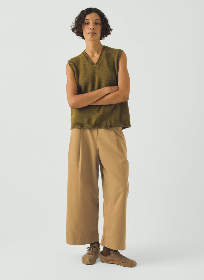High V Neck Wool Tank | Brass