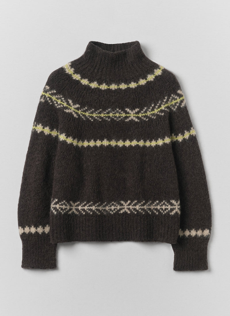 Sprig Jacquard Lofty Alpaca Blend Sweater | Peat Brown Multi