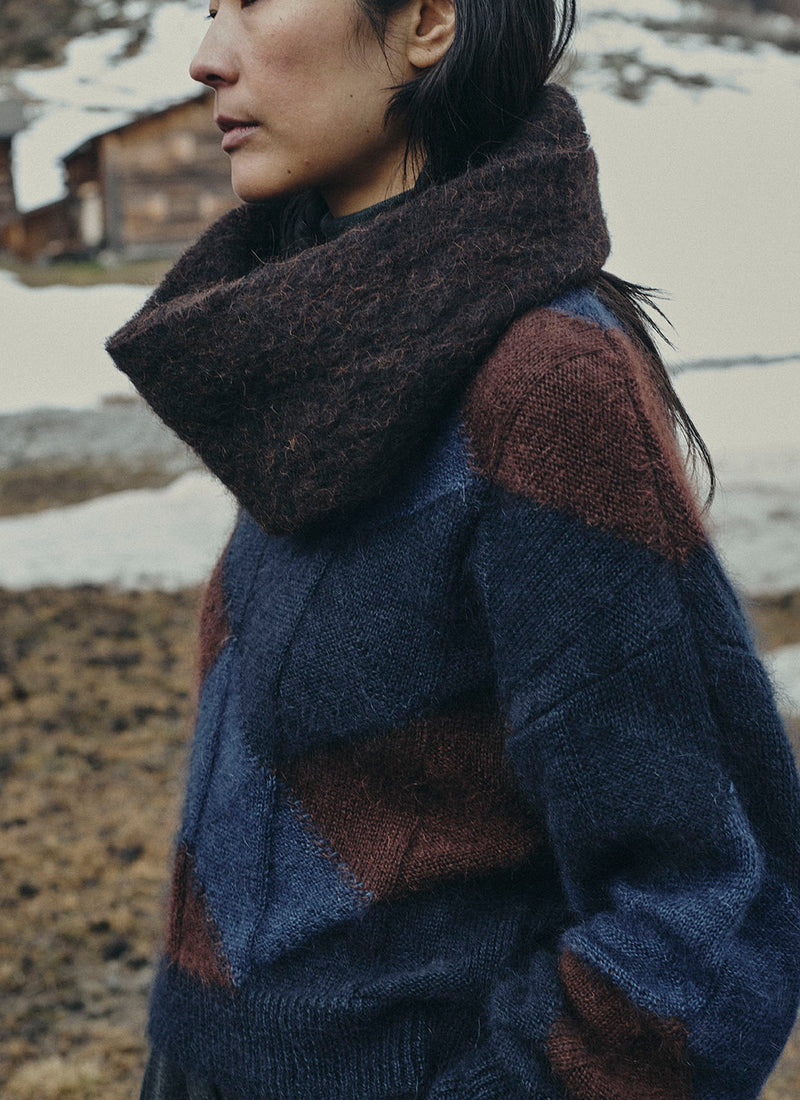 Intarsia Mohair Cotton Sweater | Shadow Blue Multi