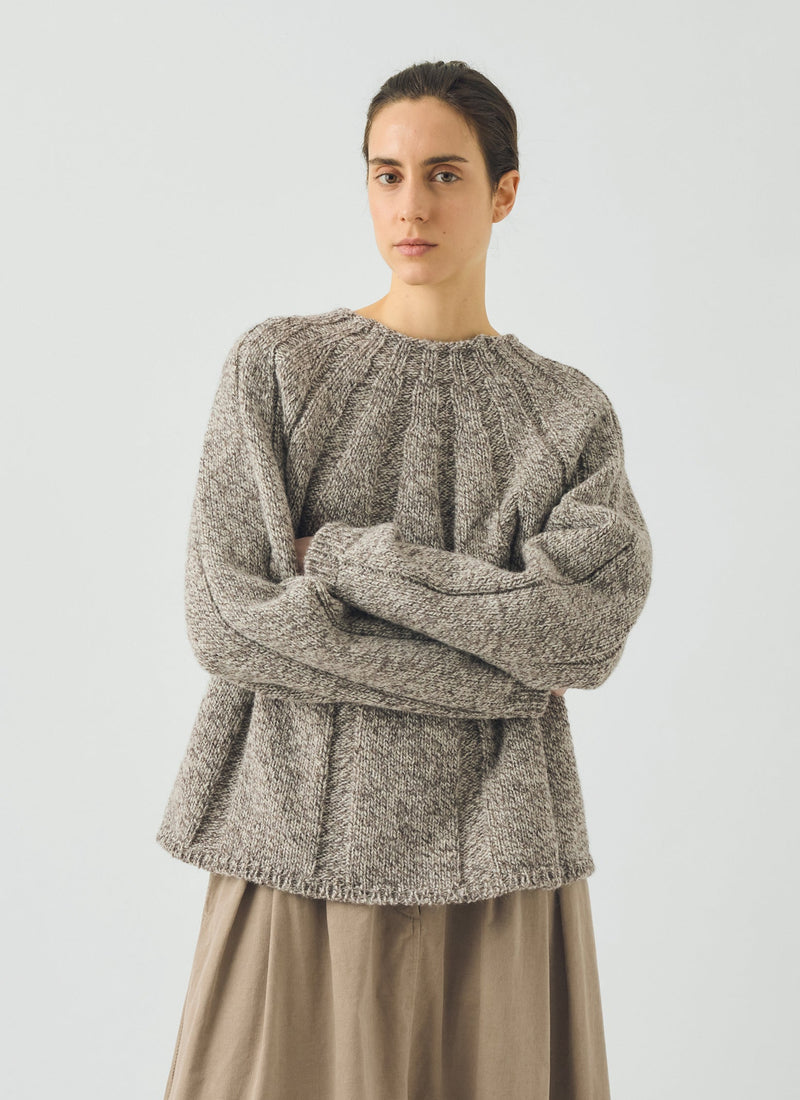 Wide Ribbed British Wool Sweater | Natural Marl