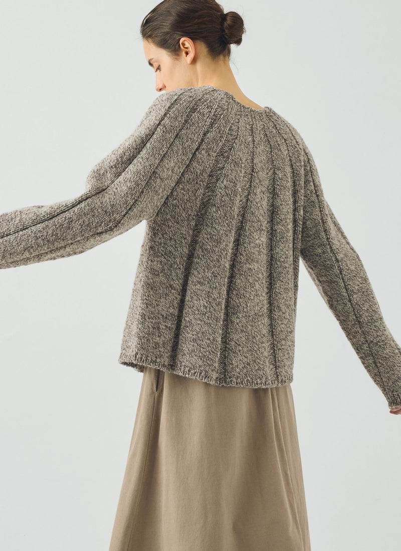 Wide Ribbed British Wool Sweater | Natural Marl