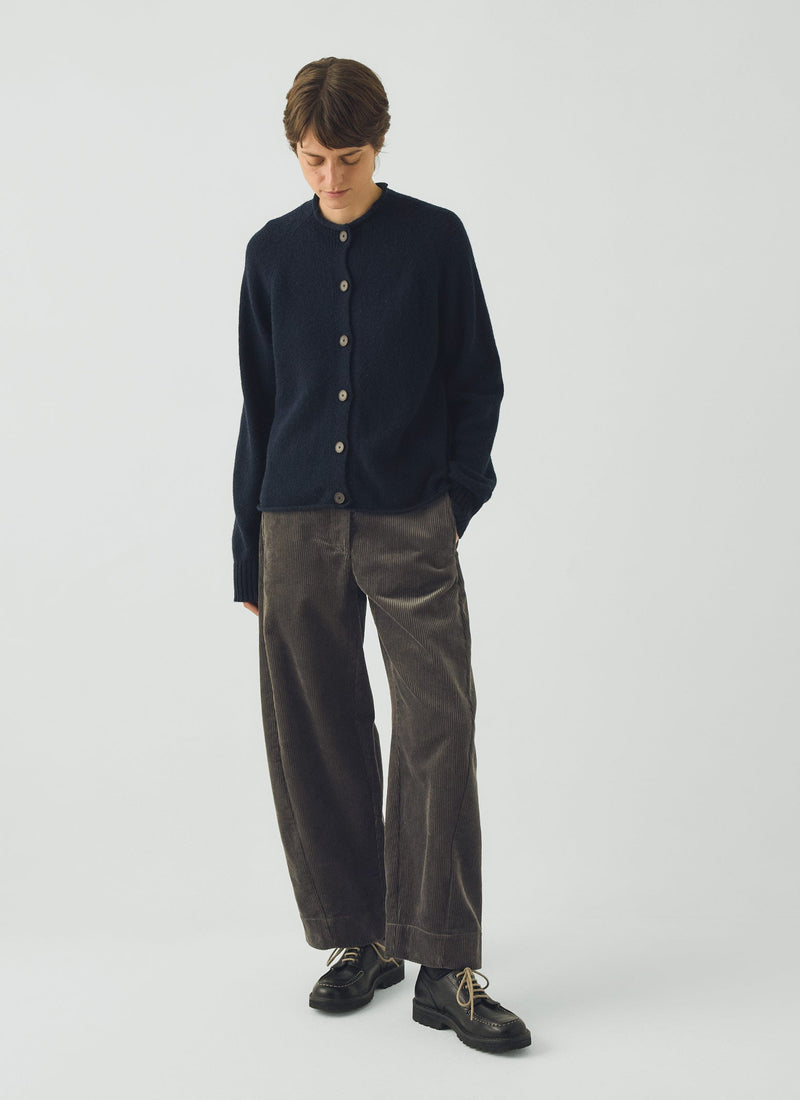 Heathery Wool High Neck Cardigan | Darkest Navy