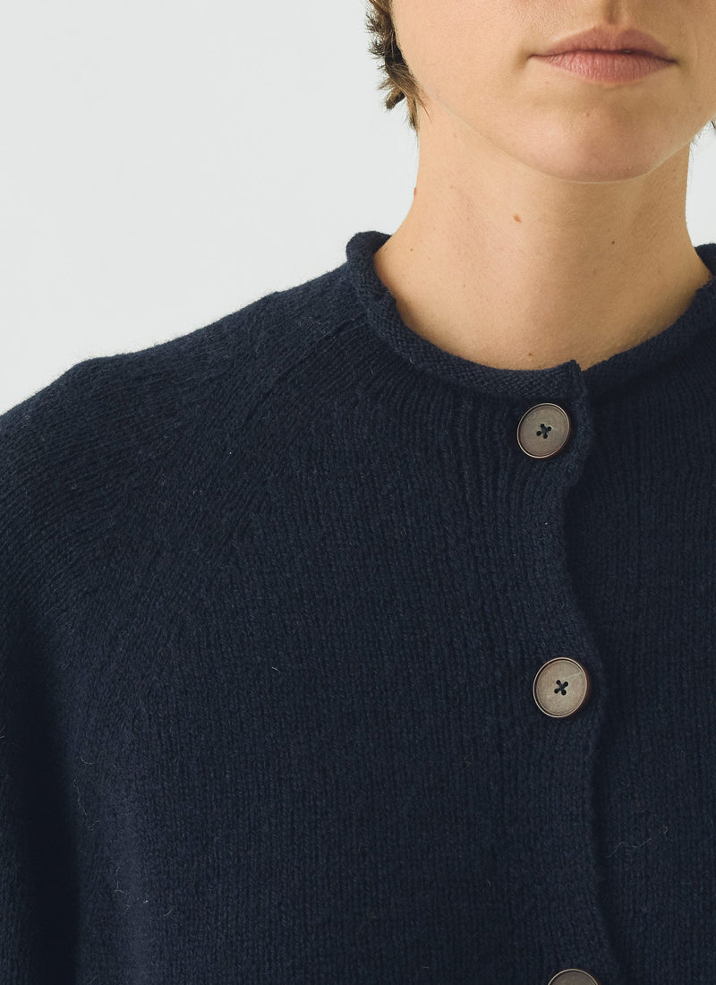 Heathery Wool High Neck Cardigan | Darkest Navy