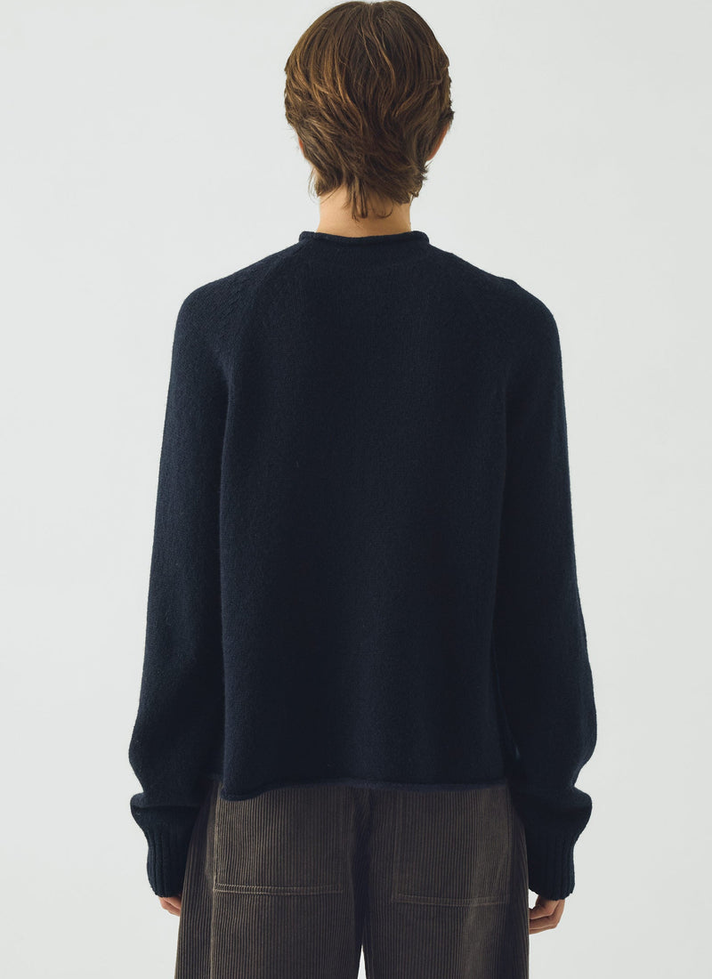 Heathery Wool High Neck Cardigan | Darkest Navy