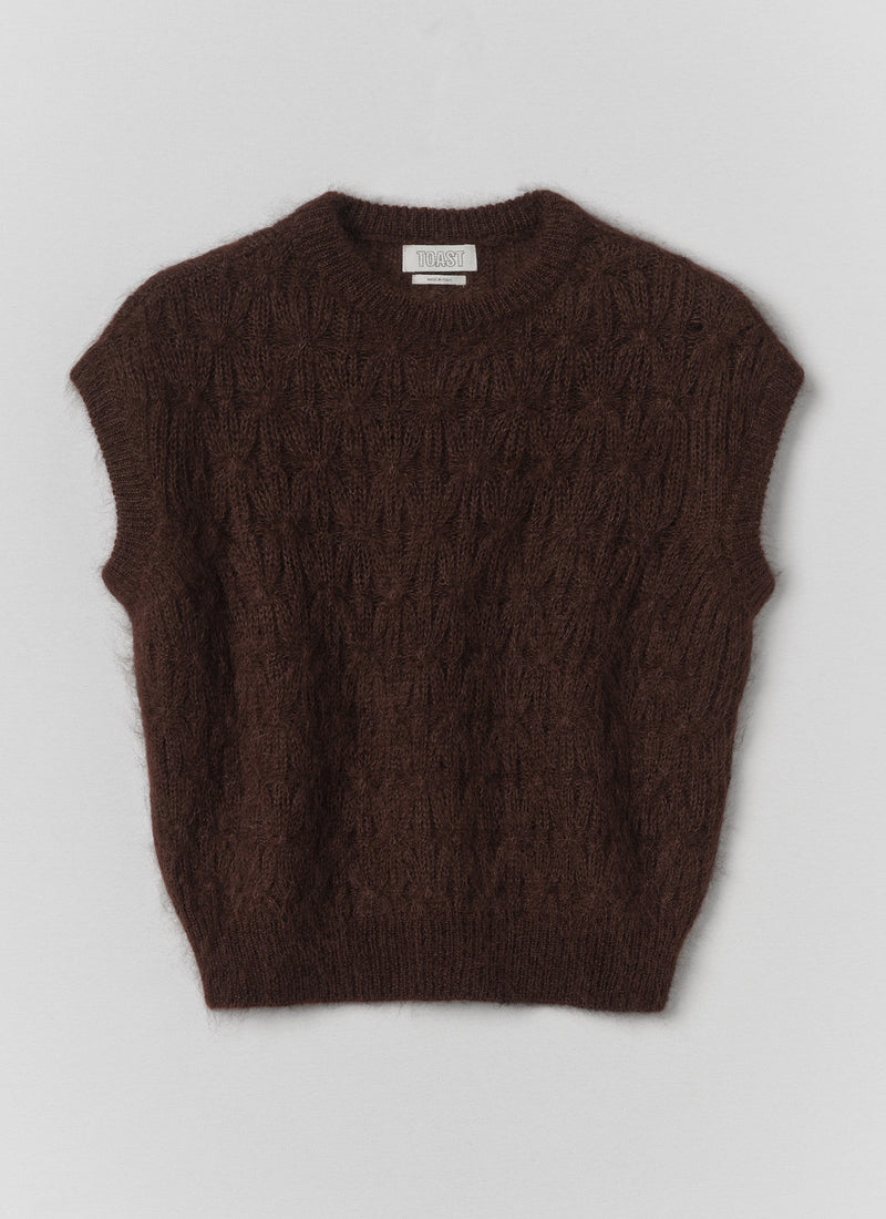 Mohair Cotton Lace Cable Tank | Chocolate