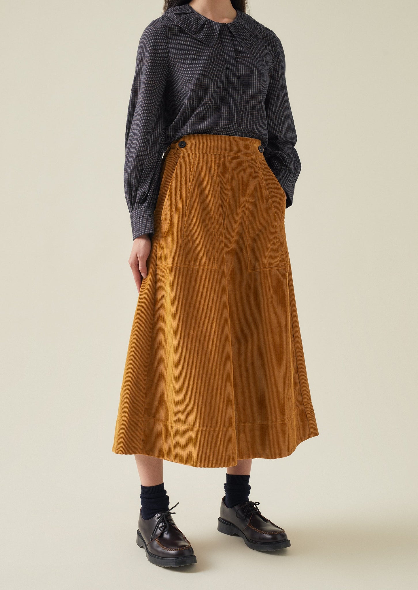 A Line Organic Cord Skirt Toffee