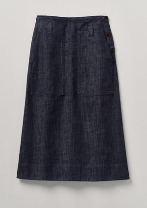 Patch Pocket Organic Indigo Denim Skirt | Indigo