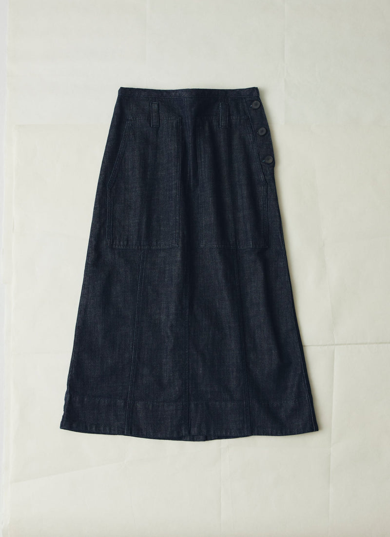 Patch Pocket Organic Indigo Denim Skirt | Indigo