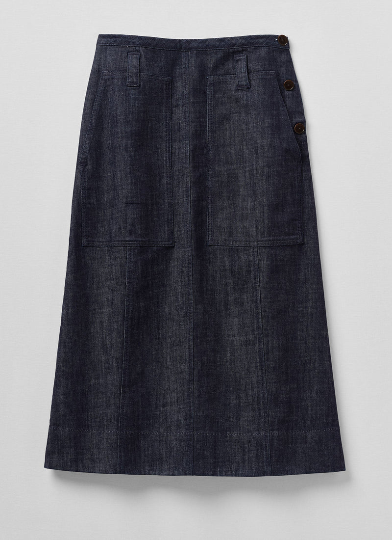 Patch Pocket Organic Indigo Denim Skirt | Indigo