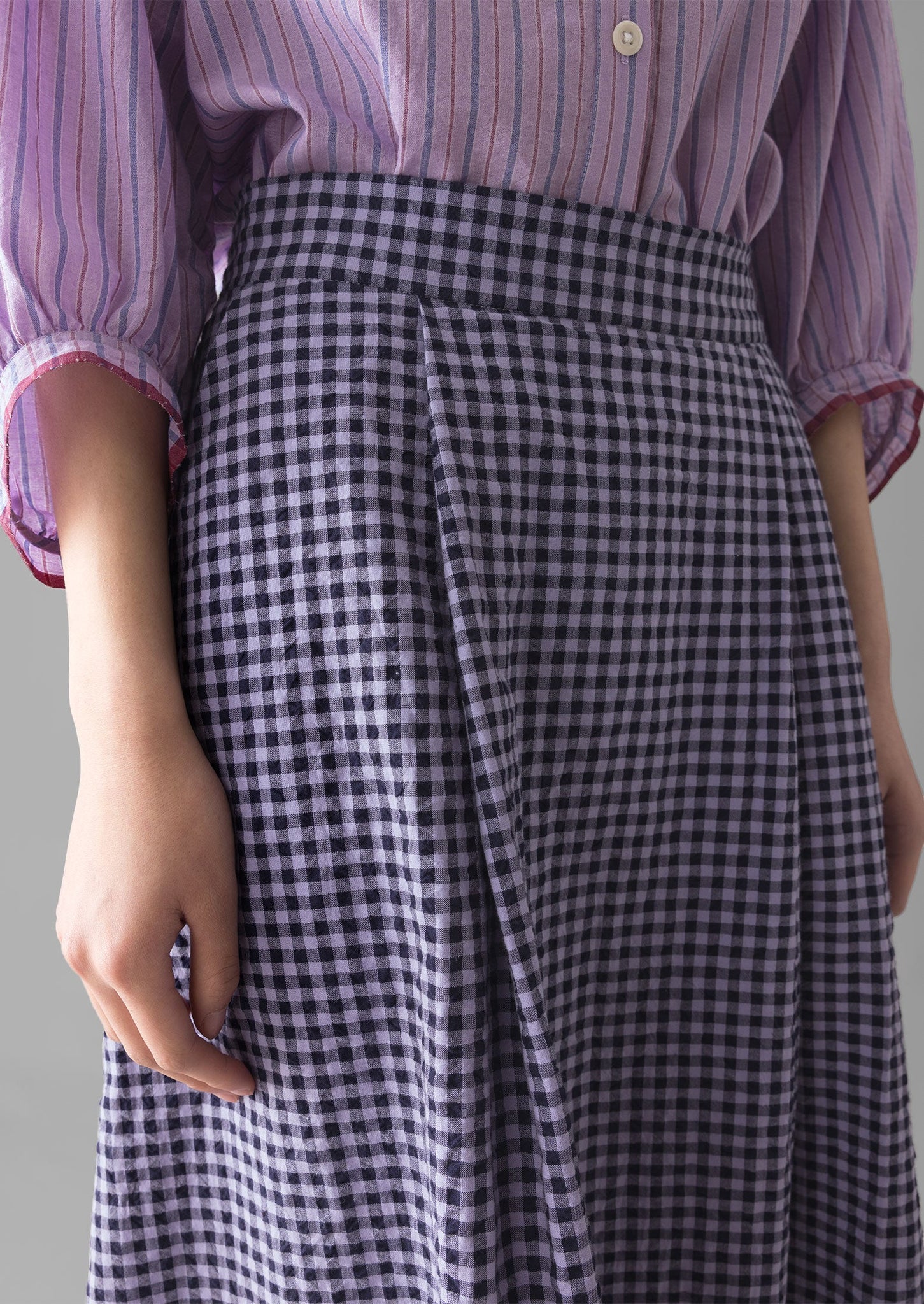 Cotton Gingham Seersucker Skirt | Lilac