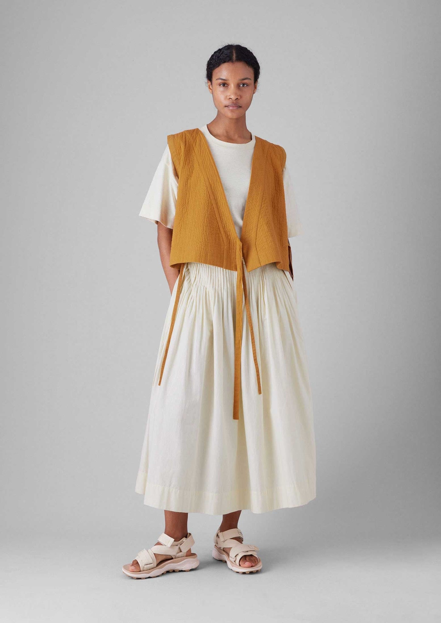 Pleated Cotton Linen Skirt | Ecru