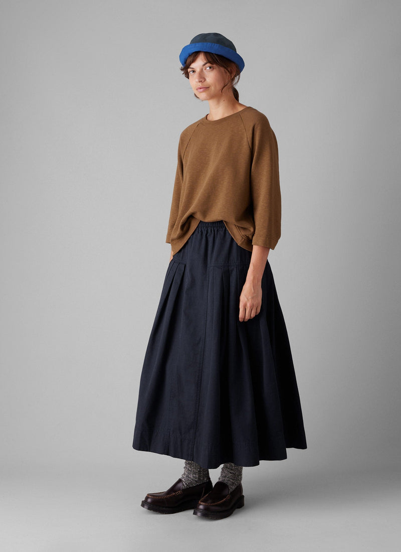 Pleated Cotton Skirt | Navy