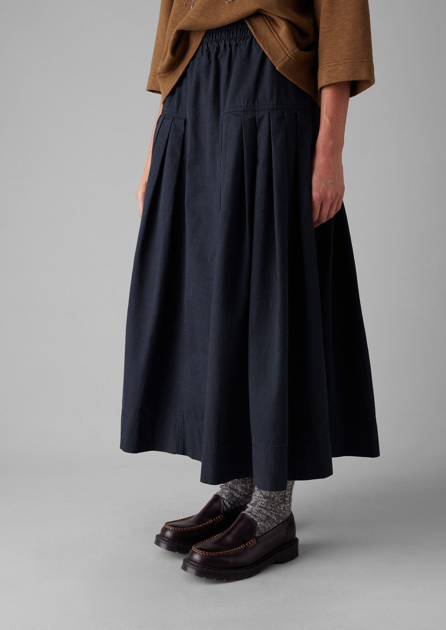 Pleated Organic Cotton Skirt | Navy