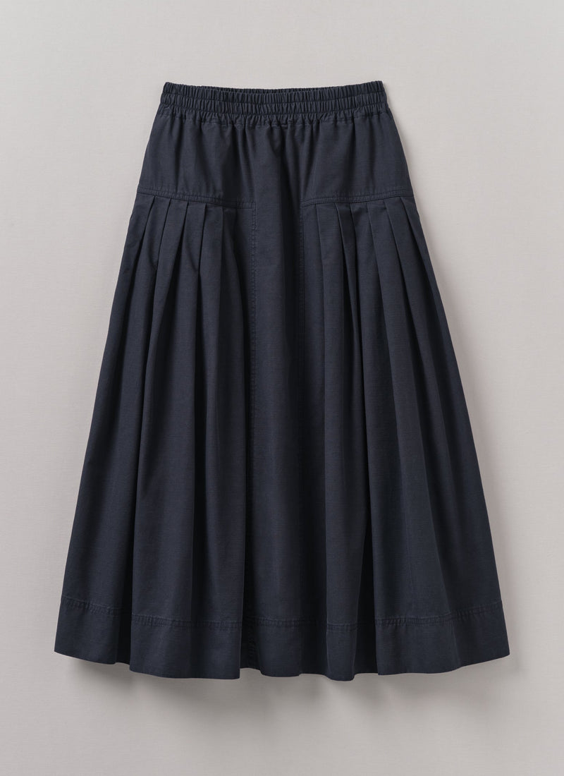 Pleated Cotton Skirt | Navy
