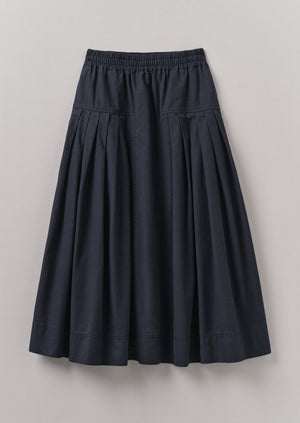 Pleated Organic Cotton Skirt | Navy