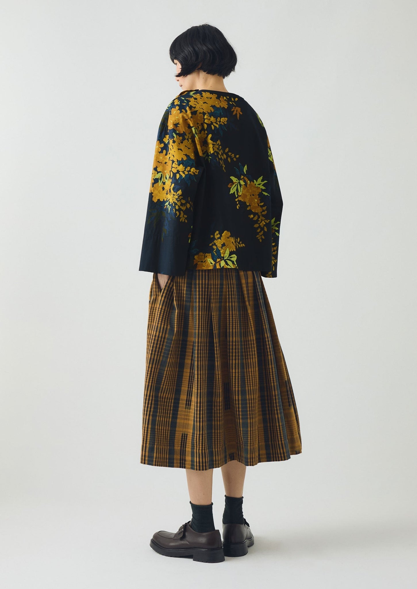 Space Dyed Check Wrap Skirt | Golden Brown