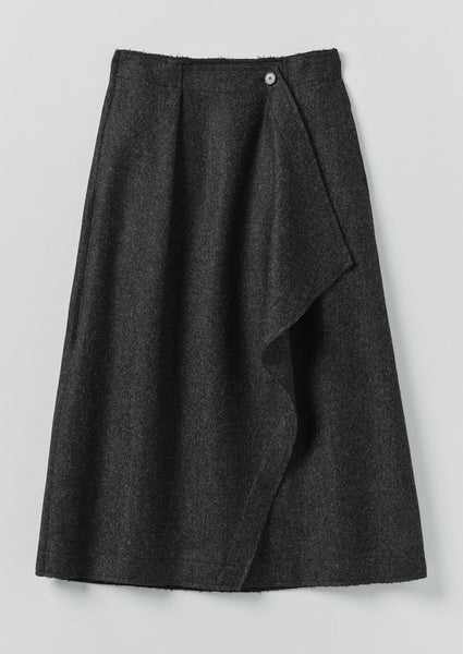 Boiled Wool Twill Wrap Skirt | Charcoal | TOAST