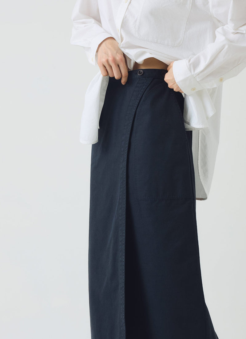 Cotton Wrap Straight Skirt | Slate Blue