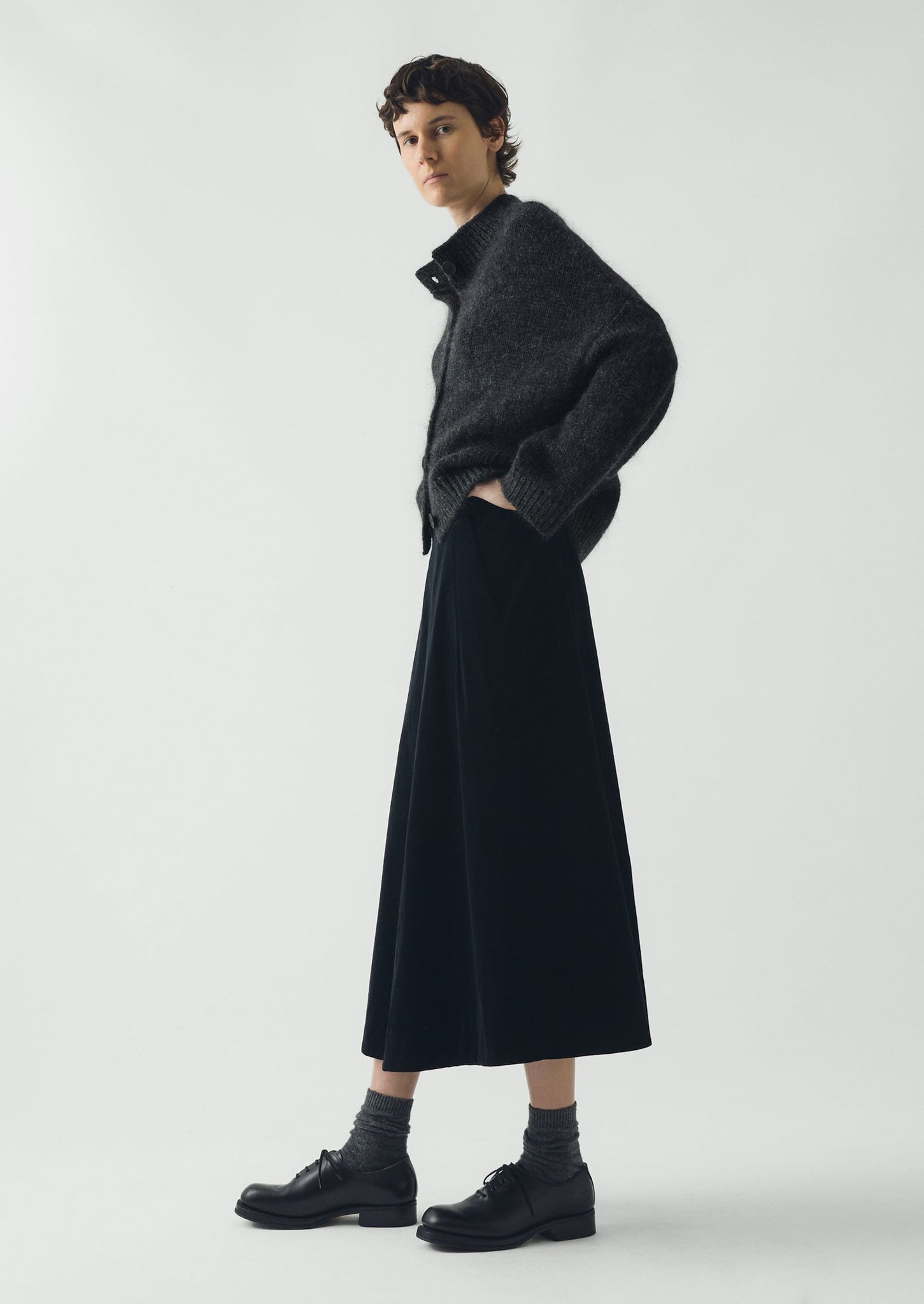 Cotton Velvet A Line Skirt | Black