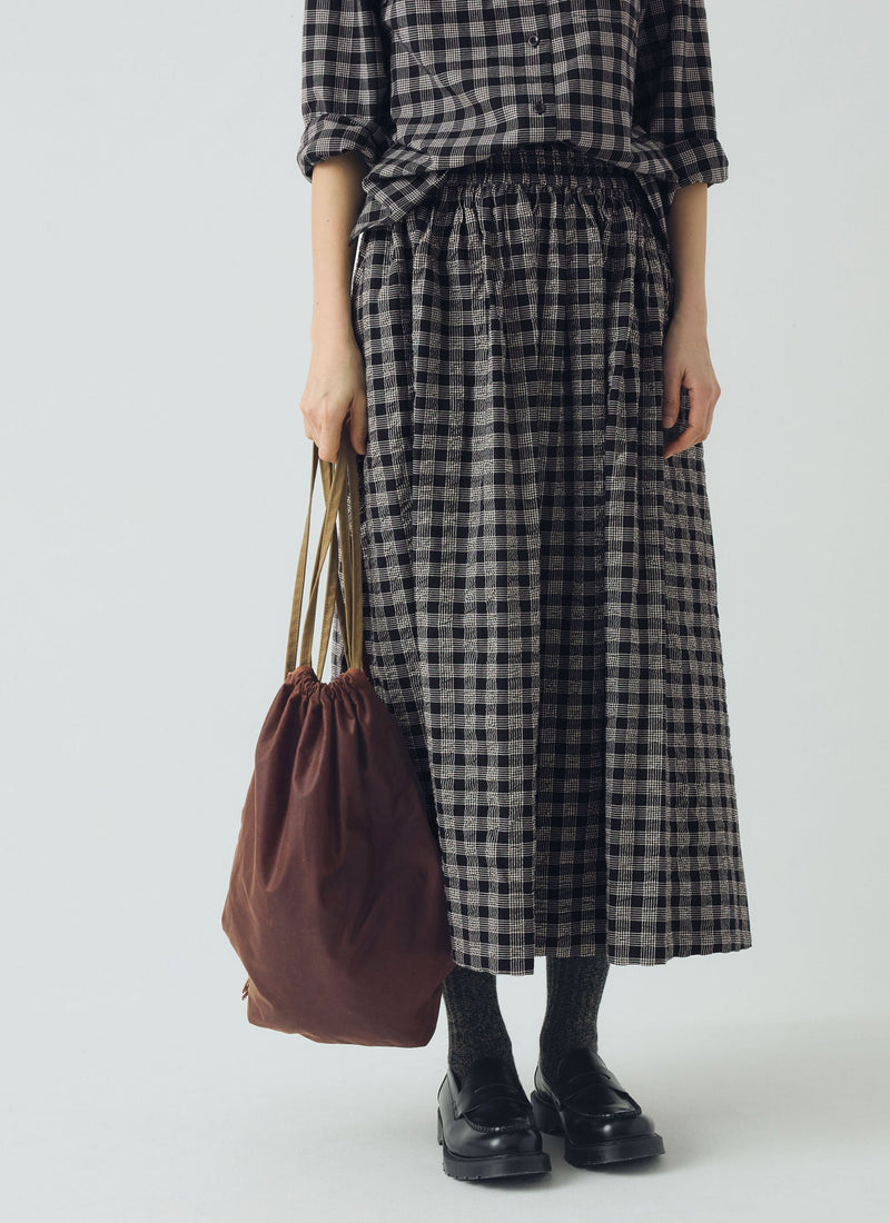 Binding Check Cotton Wool Seersucker Skirt | Black/Ecru