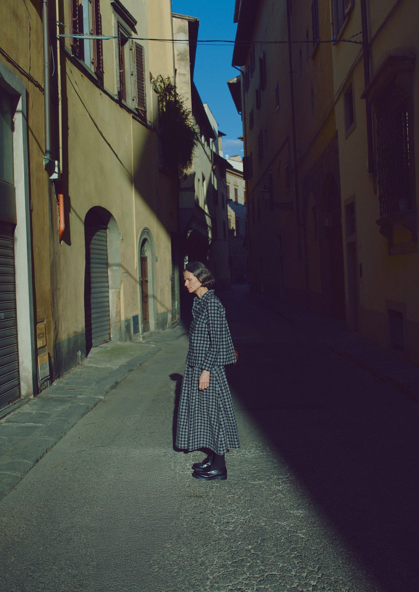 Binding Check Cotton Wool Seersucker Skirt | Black/Ecru