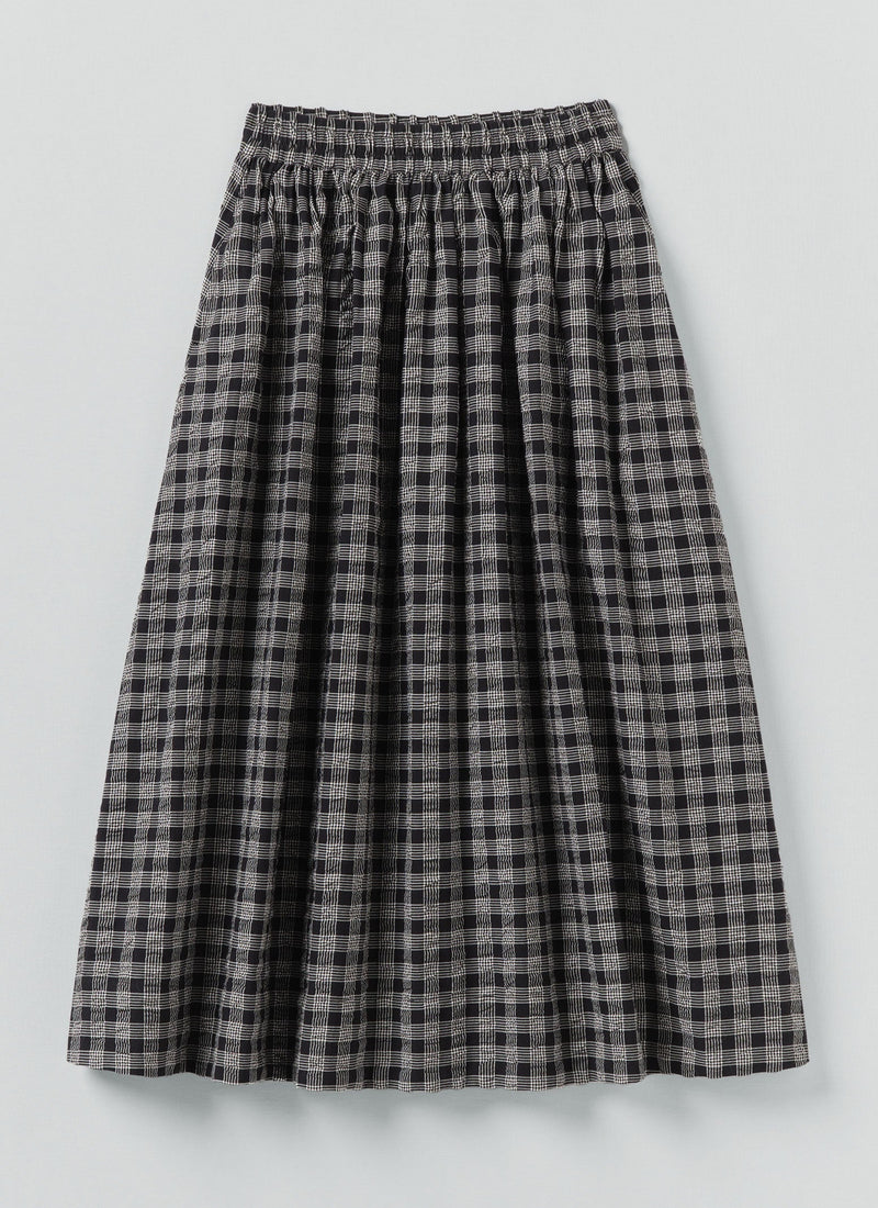 Binding Check Cotton Wool Seersucker Skirt | Black/Ecru