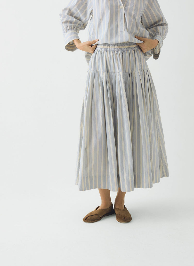 Pleated Stripe Cotton Skirt Ecru Blue TOAST pleated-stripe-cotton-skirt-ecru-blue-toast