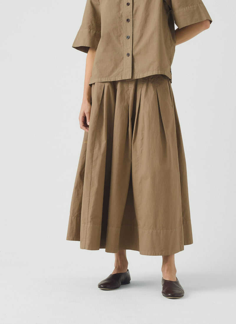 Pleated Cotton Linen Poplin Skirt | Ash Brown