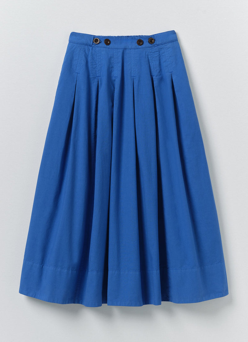 Pleated Cotton Linen Poplin Skirt | Enamel Blue