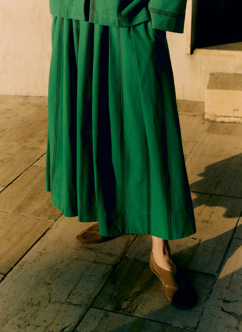 Tea Towel Stripe Cotton Skirt | Sea Green