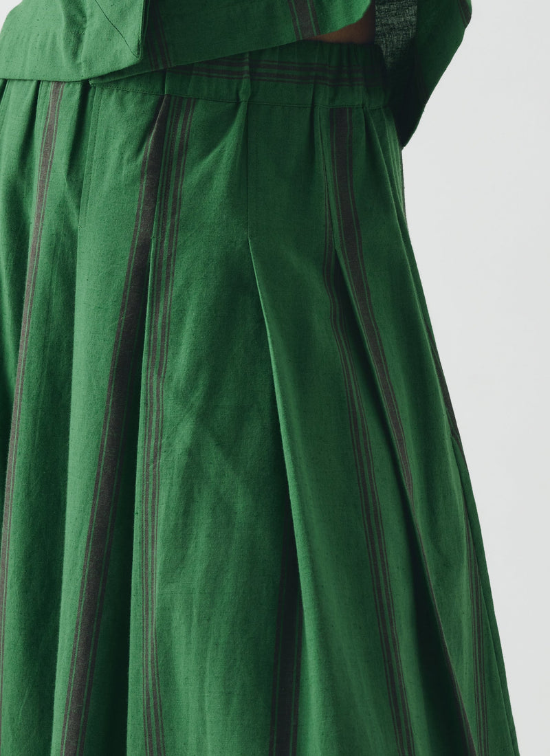 Tea Towel Stripe Cotton Skirt | Sea Green