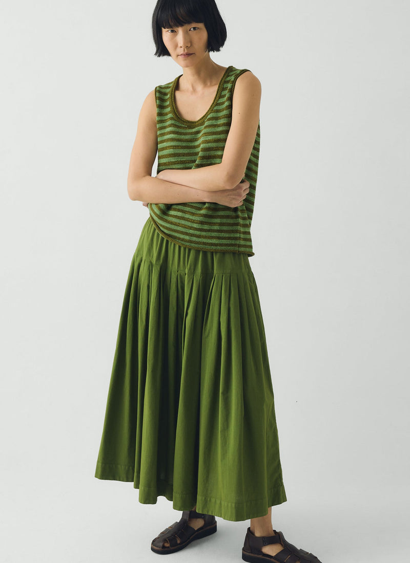 Pleated Raised Stripe Cotton Skirt | Cedar Green