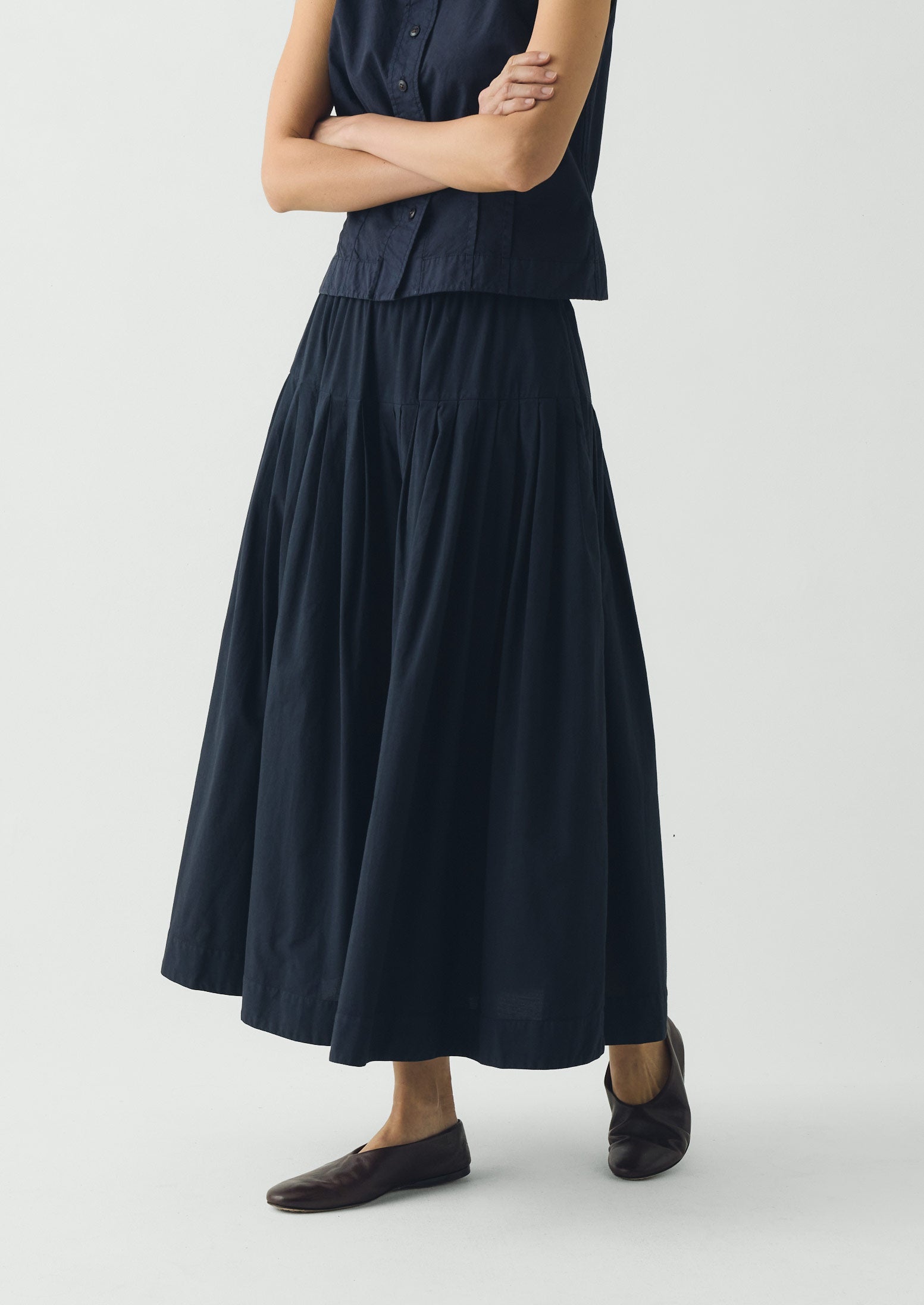 Pleated Raised Stripe Cotton Skirt | Slate | TOAST