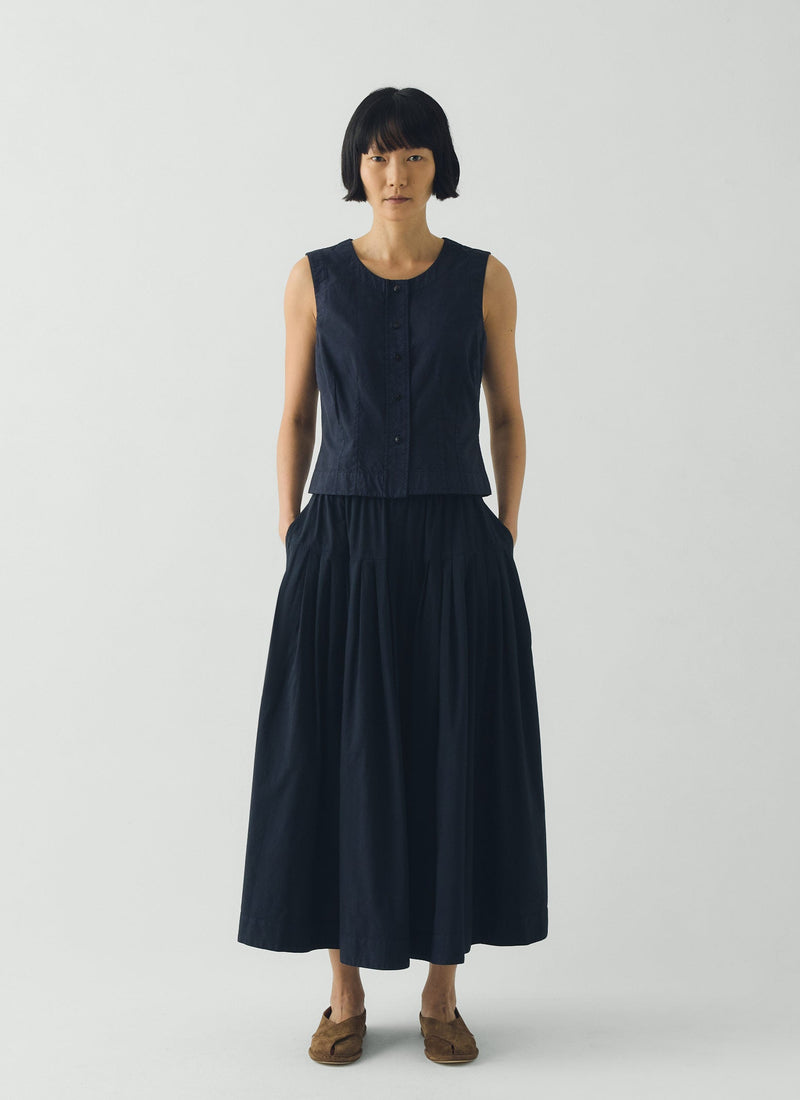 Pleated Raised Stripe Cotton Skirt | Slate