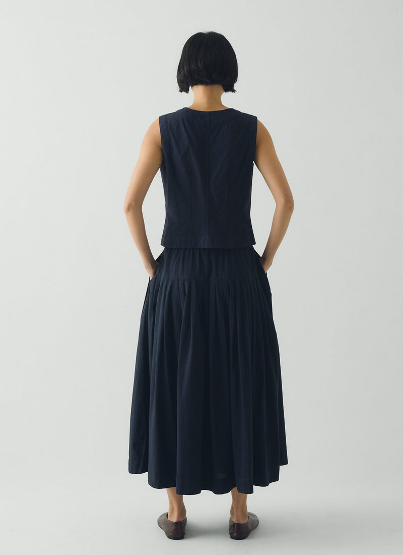 Pleated Raised Stripe Cotton Skirt | Slate