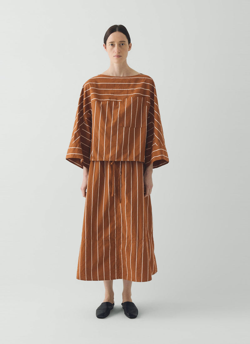 Garland Stripe Cotton Skirt | Copper/Ecru