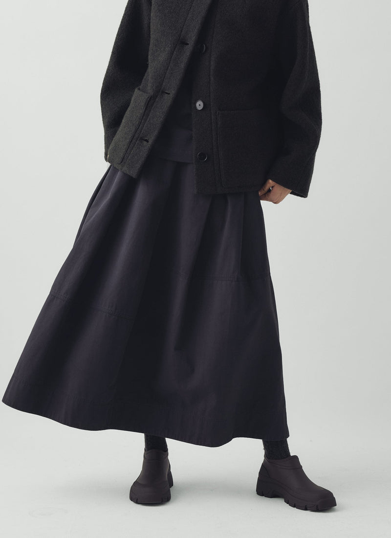 Slanted Pleat Cotton Skirt | Slate