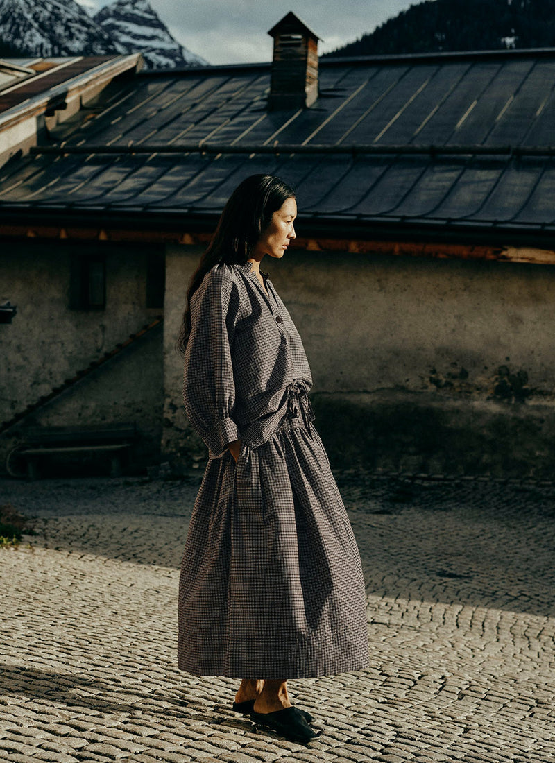 Check Cotton Silk Skirt | Ecru/Soft Black