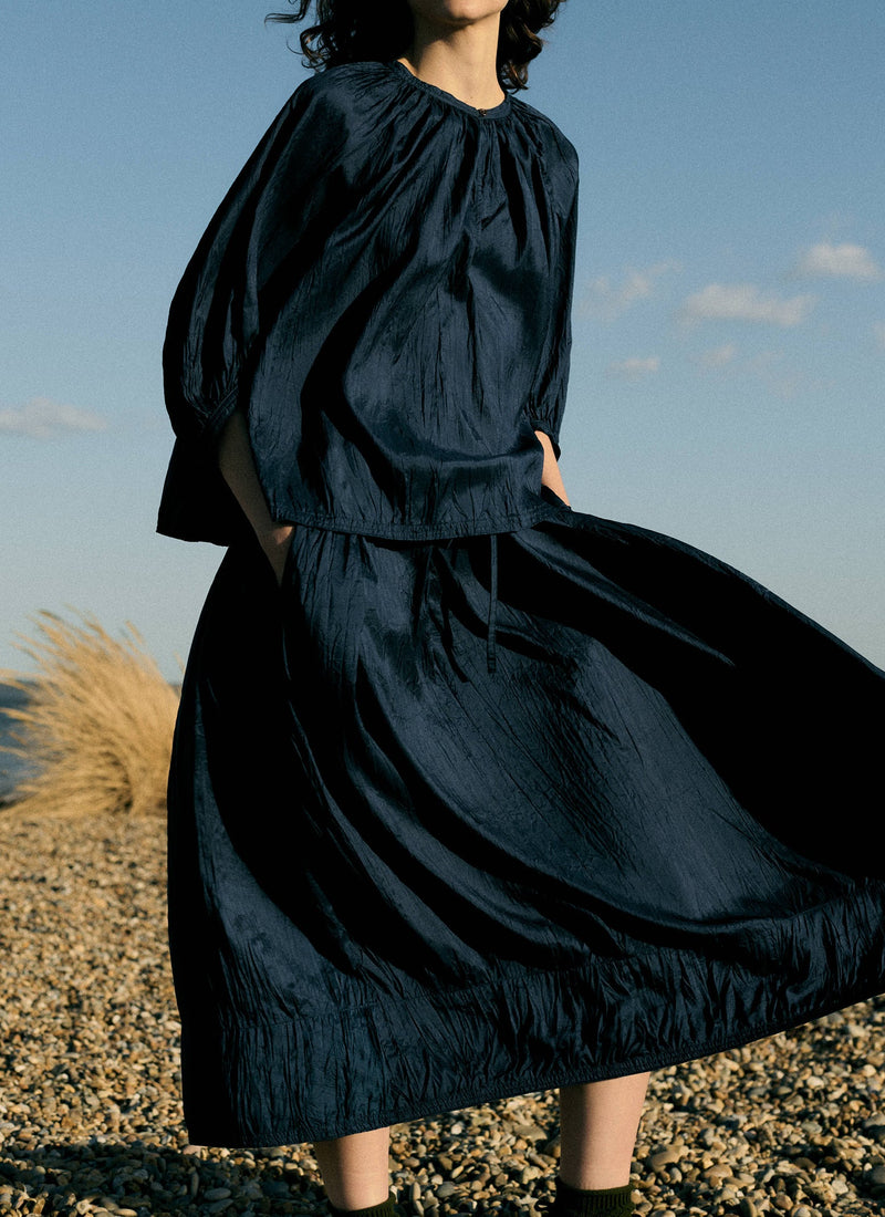 Silk Taffeta Skirt | Indigo Blue