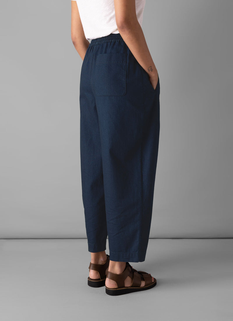 Indigo Cotton Twill Barrel Leg Pants | Indigo