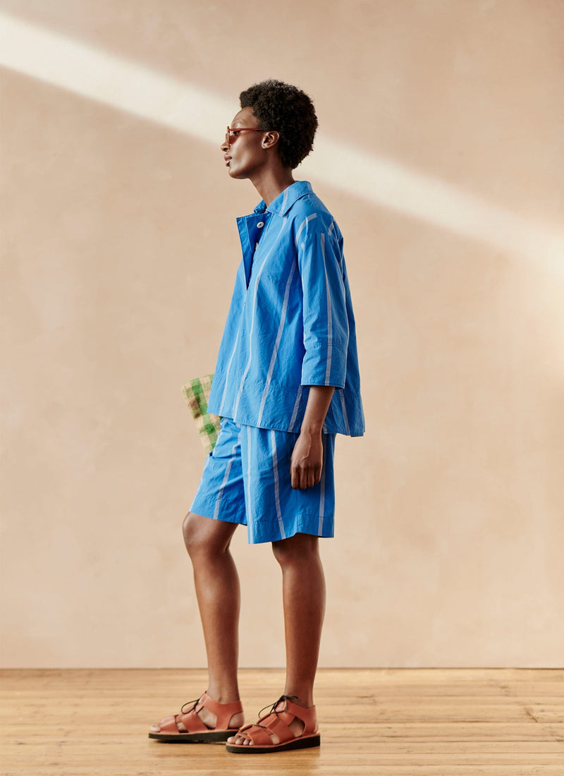 Summer Camp Stripe Cotton Shorts | Enamel Blue