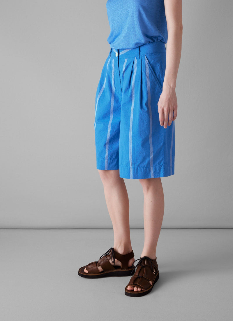 Summer Camp Stripe Cotton Shorts | Enamel Blue
