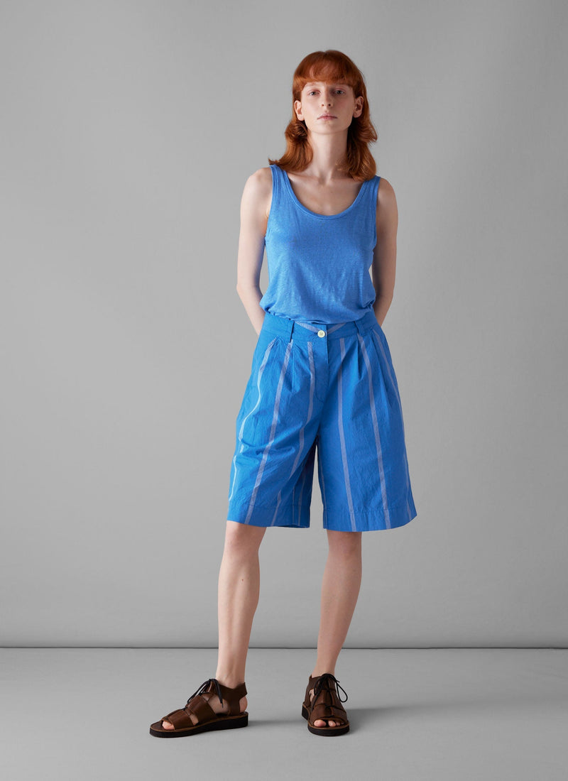 Summer Camp Stripe Cotton Shorts | Enamel Blue